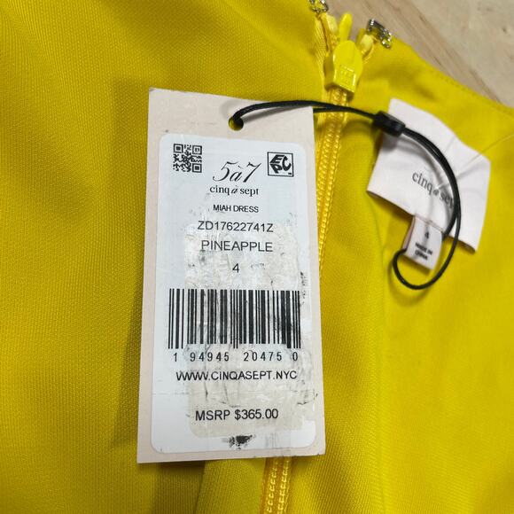 Cinq à Sept NWT Miah Ruched Mini Dress Pineapple Yellow Size 4 Long Sleeve - Picture 8 of 14